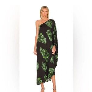 L'AGENCE Black and Green One-Shoulder Dress